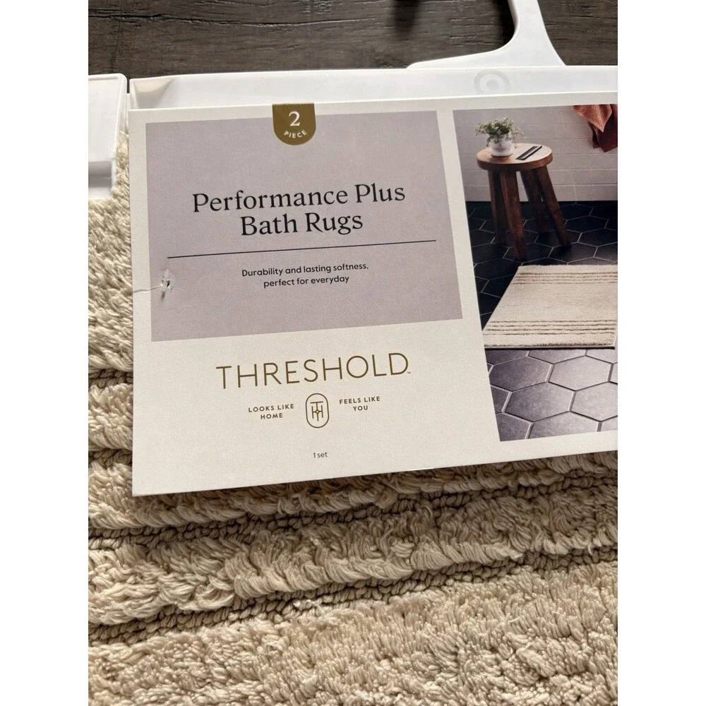 2 PC. 1 set Threshold Performance Plus Bath Rugs non skid 100% cotton